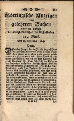 Göttingische Anzeigen von gelehrten Sachen (Göttingische Zeitungen von gelehrten Sachen) Montag 12. September 1763