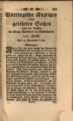 Göttingische Anzeigen von gelehrten Sachen (Göttingische Zeitungen von gelehrten Sachen) Donnerstag 15. September 1763