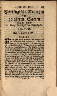 Göttingische Anzeigen von gelehrten Sachen (Göttingische Zeitungen von gelehrten Sachen) Samstag 17. September 1763