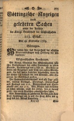 Göttingische Anzeigen von gelehrten Sachen (Göttingische Zeitungen von gelehrten Sachen) Montag 19. September 1763