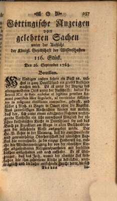 Göttingische Anzeigen von gelehrten Sachen (Göttingische Zeitungen von gelehrten Sachen) Montag 26. September 1763