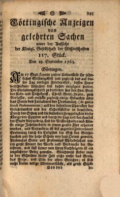 Göttingische Anzeigen von gelehrten Sachen (Göttingische Zeitungen von gelehrten Sachen) Donnerstag 29. September 1763