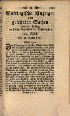 Göttingische Anzeigen von gelehrten Sachen (Göttingische Zeitungen von gelehrten Sachen) Samstag 22. Oktober 1763