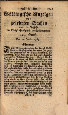 Göttingische Anzeigen von gelehrten Sachen (Göttingische Zeitungen von gelehrten Sachen) Donnerstag 27. Oktober 1763