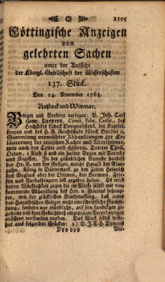 Göttingische Anzeigen von gelehrten Sachen (Göttingische Zeitungen von gelehrten Sachen) Montag 14. November 1763