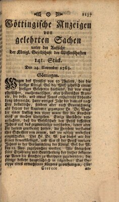 Göttingische Anzeigen von gelehrten Sachen (Göttingische Zeitungen von gelehrten Sachen) Donnerstag 24. November 1763