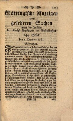 Göttingische Anzeigen von gelehrten Sachen (Göttingische Zeitungen von gelehrten Sachen) Donnerstag 1. Dezember 1763