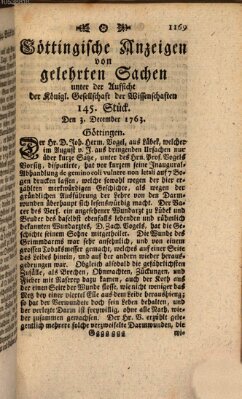 Göttingische Anzeigen von gelehrten Sachen (Göttingische Zeitungen von gelehrten Sachen) Samstag 3. Dezember 1763