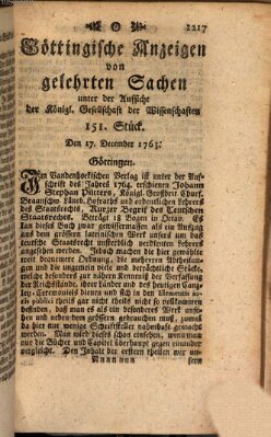 Göttingische Anzeigen von gelehrten Sachen (Göttingische Zeitungen von gelehrten Sachen) Samstag 17. Dezember 1763