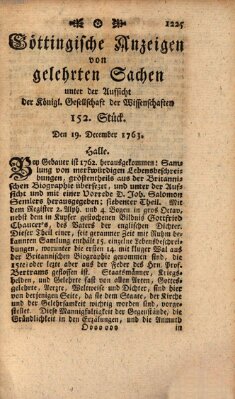 Göttingische Anzeigen von gelehrten Sachen (Göttingische Zeitungen von gelehrten Sachen) Montag 19. Dezember 1763