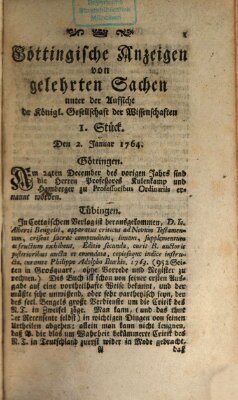 Göttingische Anzeigen von gelehrten Sachen (Göttingische Zeitungen von gelehrten Sachen) Montag 2. Januar 1764