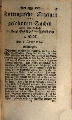 Göttingische Anzeigen von gelehrten Sachen (Göttingische Zeitungen von gelehrten Sachen) Samstag 7. Januar 1764