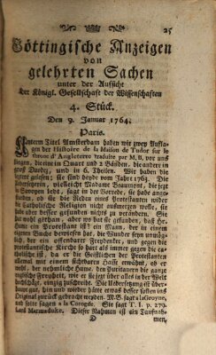 Göttingische Anzeigen von gelehrten Sachen (Göttingische Zeitungen von gelehrten Sachen) Montag 9. Januar 1764