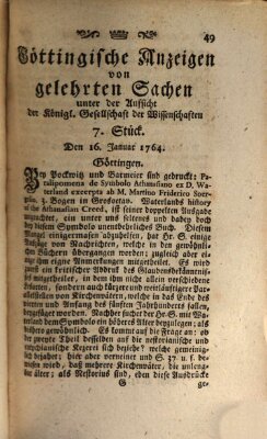 Göttingische Anzeigen von gelehrten Sachen (Göttingische Zeitungen von gelehrten Sachen) Montag 16. Januar 1764