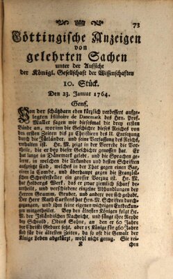 Göttingische Anzeigen von gelehrten Sachen (Göttingische Zeitungen von gelehrten Sachen) Montag 23. Januar 1764