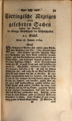 Göttingische Anzeigen von gelehrten Sachen (Göttingische Zeitungen von gelehrten Sachen) Samstag 28. Januar 1764