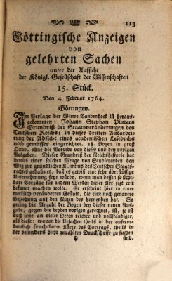 Göttingische Anzeigen von gelehrten Sachen (Göttingische Zeitungen von gelehrten Sachen) Samstag 4. Februar 1764