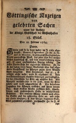 Göttingische Anzeigen von gelehrten Sachen (Göttingische Zeitungen von gelehrten Sachen) Samstag 11. Februar 1764