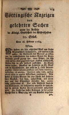 Göttingische Anzeigen von gelehrten Sachen (Göttingische Zeitungen von gelehrten Sachen) Donnerstag 16. Februar 1764