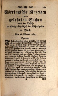 Göttingische Anzeigen von gelehrten Sachen (Göttingische Zeitungen von gelehrten Sachen) Samstag 18. Februar 1764