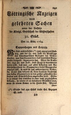 Göttingische Anzeigen von gelehrten Sachen (Göttingische Zeitungen von gelehrten Sachen) Montag 12. März 1764