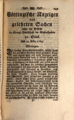 Göttingische Anzeigen von gelehrten Sachen (Göttingische Zeitungen von gelehrten Sachen) Donnerstag 15. März 1764