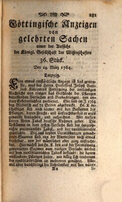 Göttingische Anzeigen von gelehrten Sachen (Göttingische Zeitungen von gelehrten Sachen) Samstag 24. März 1764