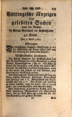 Göttingische Anzeigen von gelehrten Sachen (Göttingische Zeitungen von gelehrten Sachen) Samstag 7. April 1764