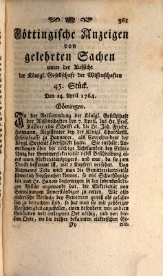 Göttingische Anzeigen von gelehrten Sachen (Göttingische Zeitungen von gelehrten Sachen) Samstag 14. April 1764