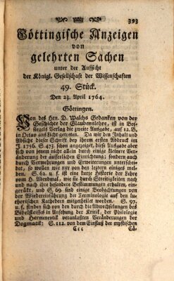 Göttingische Anzeigen von gelehrten Sachen (Göttingische Zeitungen von gelehrten Sachen) Montag 23. April 1764