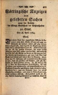 Göttingische Anzeigen von gelehrten Sachen (Göttingische Zeitungen von gelehrten Sachen) Donnerstag 26. April 1764