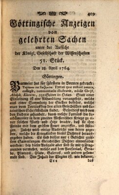 Göttingische Anzeigen von gelehrten Sachen (Göttingische Zeitungen von gelehrten Sachen) Samstag 28. April 1764