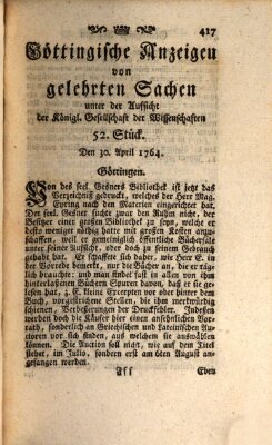 Göttingische Anzeigen von gelehrten Sachen (Göttingische Zeitungen von gelehrten Sachen) Montag 30. April 1764