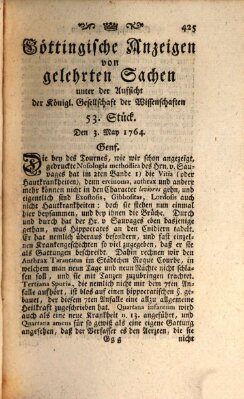 Göttingische Anzeigen von gelehrten Sachen (Göttingische Zeitungen von gelehrten Sachen) Donnerstag 3. Mai 1764