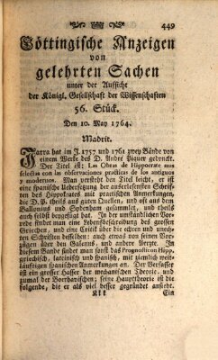 Göttingische Anzeigen von gelehrten Sachen (Göttingische Zeitungen von gelehrten Sachen) Donnerstag 10. Mai 1764