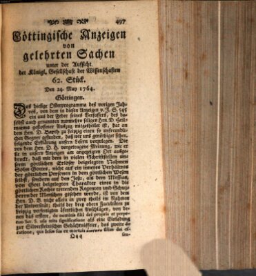 Göttingische Anzeigen von gelehrten Sachen (Göttingische Zeitungen von gelehrten Sachen) Donnerstag 24. Mai 1764