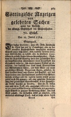 Göttingische Anzeigen von gelehrten Sachen (Göttingische Zeitungen von gelehrten Sachen) Montag 11. Juni 1764