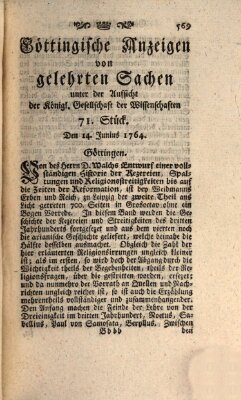 Göttingische Anzeigen von gelehrten Sachen (Göttingische Zeitungen von gelehrten Sachen) Donnerstag 14. Juni 1764