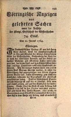 Göttingische Anzeigen von gelehrten Sachen (Göttingische Zeitungen von gelehrten Sachen) Donnerstag 21. Juni 1764