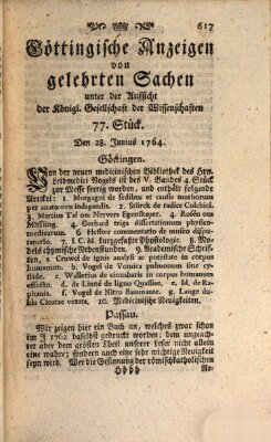 Göttingische Anzeigen von gelehrten Sachen (Göttingische Zeitungen von gelehrten Sachen) Donnerstag 28. Juni 1764