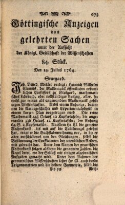 Göttingische Anzeigen von gelehrten Sachen (Göttingische Zeitungen von gelehrten Sachen) Samstag 14. Juli 1764