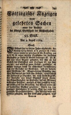 Göttingische Anzeigen von gelehrten Sachen (Göttingische Zeitungen von gelehrten Sachen) Samstag 4. August 1764