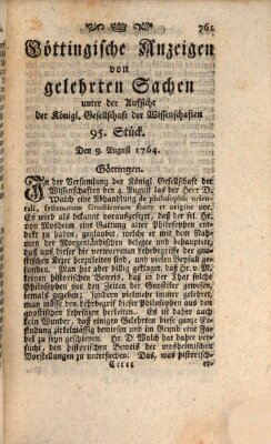 Göttingische Anzeigen von gelehrten Sachen (Göttingische Zeitungen von gelehrten Sachen) Donnerstag 9. August 1764