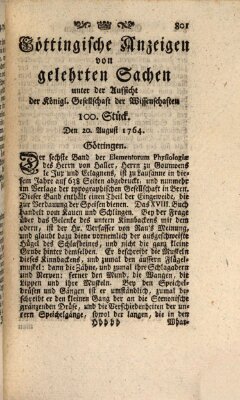 Göttingische Anzeigen von gelehrten Sachen (Göttingische Zeitungen von gelehrten Sachen) Montag 20. August 1764