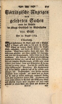 Göttingische Anzeigen von gelehrten Sachen (Göttingische Zeitungen von gelehrten Sachen) Samstag 25. August 1764