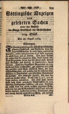 Göttingische Anzeigen von gelehrten Sachen (Göttingische Zeitungen von gelehrten Sachen) Donnerstag 30. August 1764