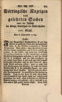 Göttingische Anzeigen von gelehrten Sachen (Göttingische Zeitungen von gelehrten Sachen) Donnerstag 6. September 1764