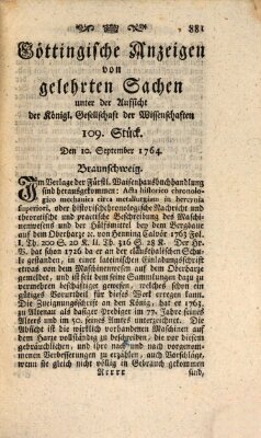 Göttingische Anzeigen von gelehrten Sachen (Göttingische Zeitungen von gelehrten Sachen) Montag 10. September 1764