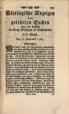 Göttingische Anzeigen von gelehrten Sachen (Göttingische Zeitungen von gelehrten Sachen) Donnerstag 27. September 1764