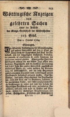 Göttingische Anzeigen von gelehrten Sachen (Göttingische Zeitungen von gelehrten Sachen) Montag 1. Oktober 1764